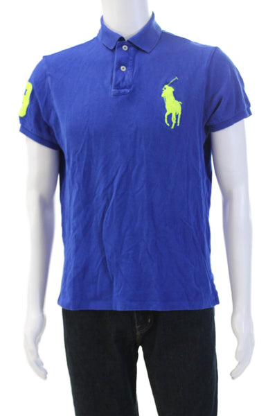 Polo Ralph Lauren Men Button-Down Solid Blue Cotton Short Sleeve Shirt Size L