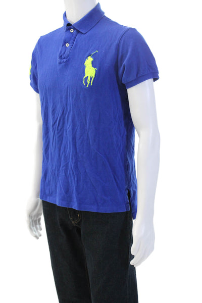 Polo Ralph Lauren Men Button-Down Solid Blue Cotton Short Sleeve Shirt Size L