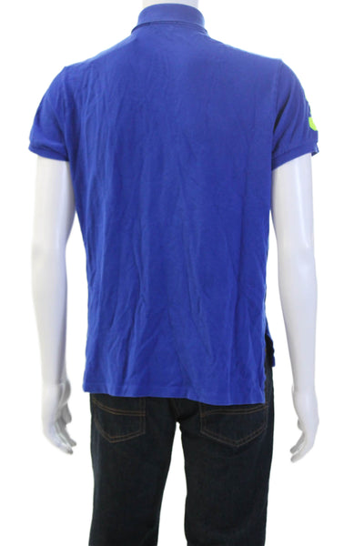 Polo Ralph Lauren Men Button-Down Solid Blue Cotton Short Sleeve Shirt Size L