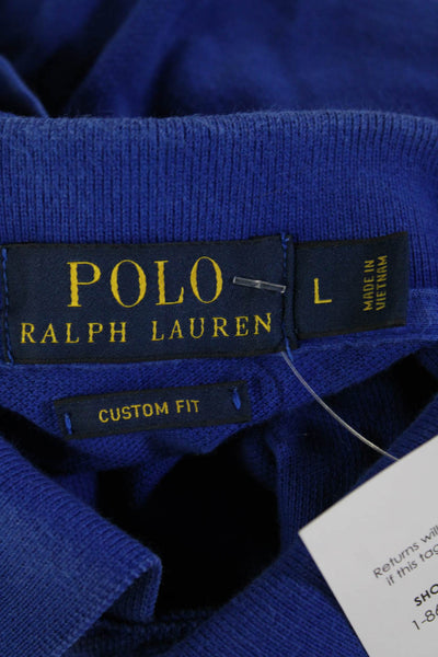 Polo Ralph Lauren Men Button-Down Solid Blue Cotton Short Sleeve Shirt Size L