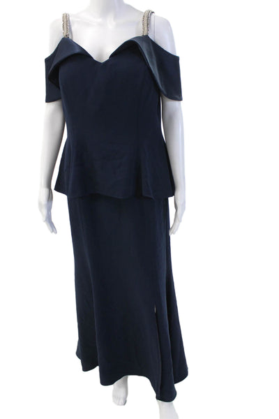 Daymor Women Maxi Dress Dark Blue Zip Long Designer Size 14