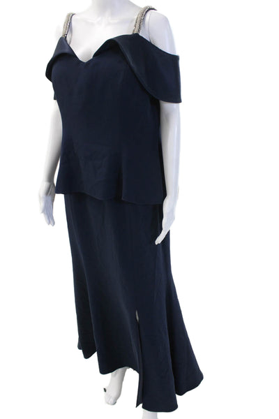 Daymor Women Maxi Dress Dark Blue Zip Long Designer Size 14