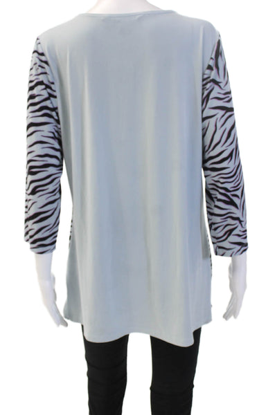 Iman Women Tunic Blouse Black Animal Print V-Neck 3/4 Sleeve Size L