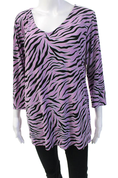 Iman Women Animal Print V-Neck Tunic Blouse Black 3/4 Sleeve Size L