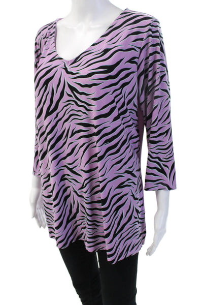 Iman Women Animal Print V-Neck Tunic Blouse Black 3/4 Sleeve Size L