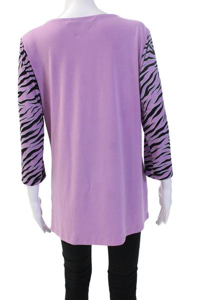 Iman Women Animal Print V-Neck Tunic Blouse Black 3/4 Sleeve Size L