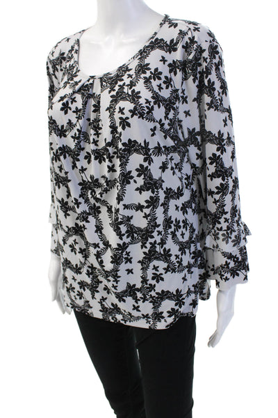 Karl Lagerfeld Womens Tunic Blouse Black Floral Long Sleeve Round Neck Size L