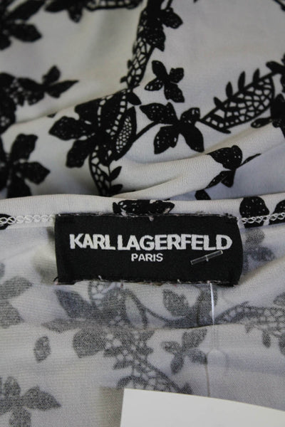 Karl Lagerfeld Womens Tunic Blouse Black Floral Long Sleeve Round Neck Size L
