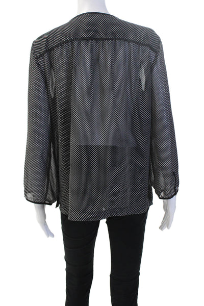 DKNY Womens Black Polka Dot V-Neck Long Sleeve Basic Blouse Size L
