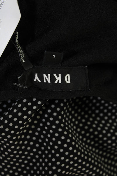 DKNY Womens Black Polka Dot V-Neck Long Sleeve Basic Blouse Size L
