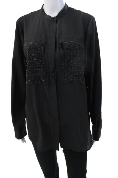 Michael Michael Kors Women Mock Neck Long Sleeve Blouse Black Size L