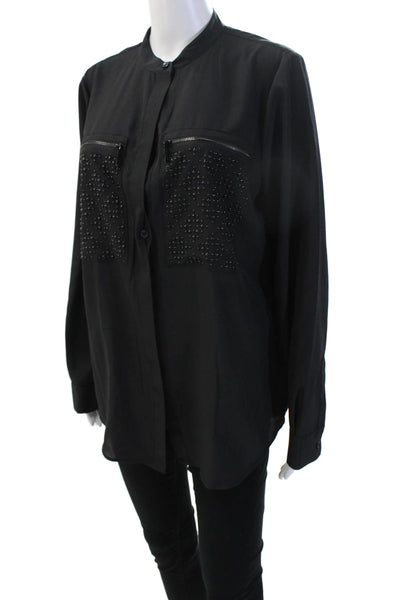Michael Michael Kors Women Mock Neck Long Sleeve Blouse Black Size L