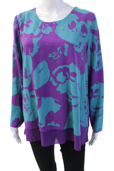 Iman Women Tunic Floral Round Neck 3/4 Sleeve Blue Size M
