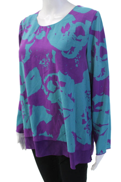 Iman Women Tunic Floral Round Neck 3/4 Sleeve Blue Size M