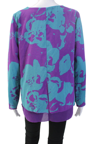Iman Women Tunic Floral Round Neck 3/4 Sleeve Blue Size M