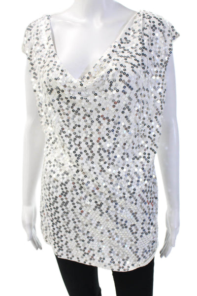 Michael Michael Kors Women Sleeveless V-Neck Tunic Blouse White Size L