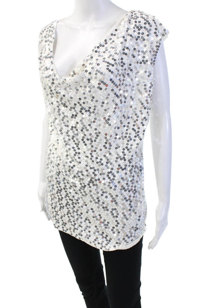 Michael Michael Kors Women Sleeveless V-Neck Tunic Blouse White Size L