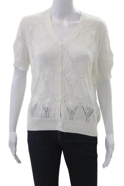 Grace Karin, Women V-Neck Geometric Short Sleeve Cardigan White Size M