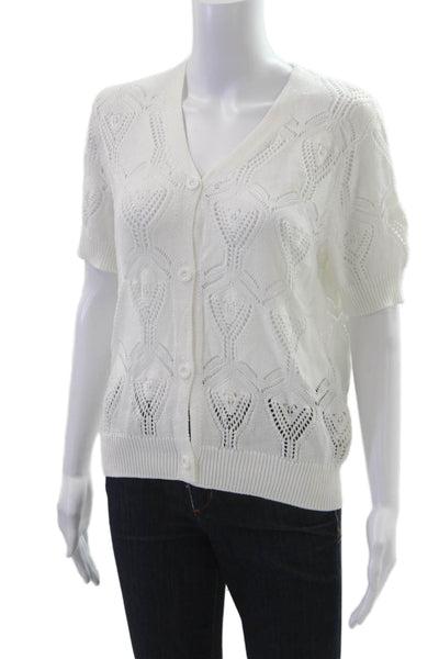 Grace Karin, Women V-Neck Geometric Short Sleeve Cardigan White Size M