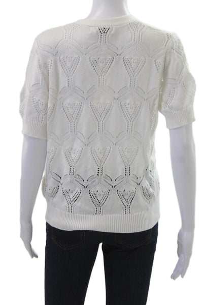 Grace Karin, Women V-Neck Geometric Short Sleeve Cardigan White Size M