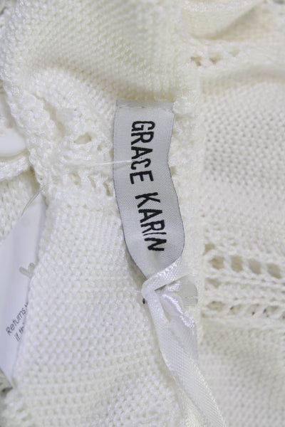 Grace Karin, Women V-Neck Geometric Short Sleeve Cardigan White Size M