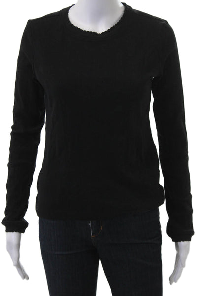 Able Womens Basic Black Long Sleeve Crew Neck Cotton T-Shirt Size L