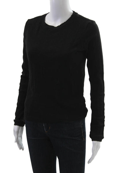 Able Womens Basic Black Long Sleeve Crew Neck Cotton T-Shirt Size L