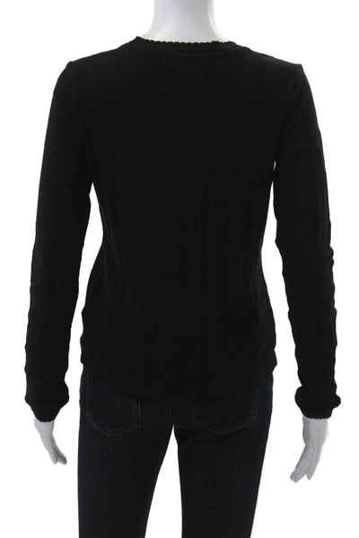 Able Womens Basic Black Long Sleeve Crew Neck Cotton T-Shirt Size L