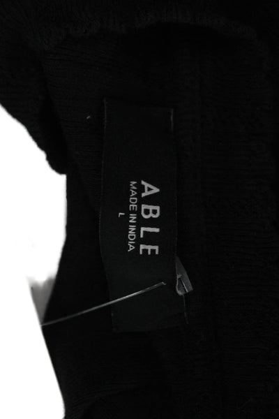 Able Womens Basic Black Long Sleeve Crew Neck Cotton T-Shirt Size L