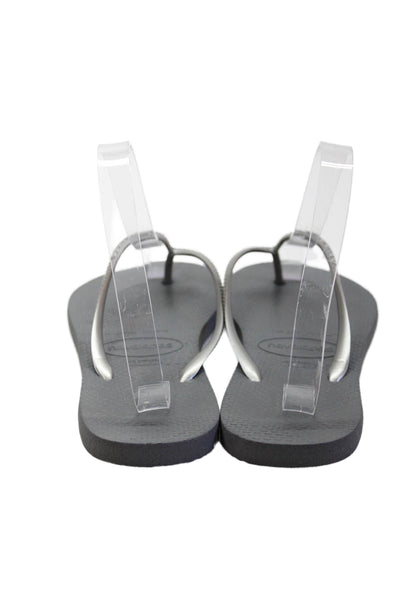 Havaianas Womens Metallic Logo Rubber T Strap Sandals Silver Tone Size 37-38