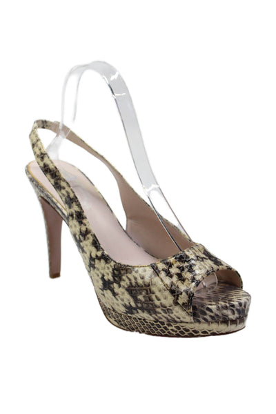 Elie Tahari Womens Stiletto Snakeskin Slingback Sandals Brown Size 40