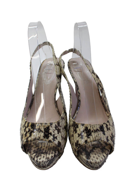 Elie Tahari Womens Stiletto Snakeskin Slingback Sandals Brown Size 40