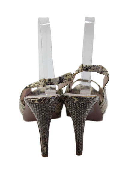 Elie Tahari Womens Stiletto Snakeskin Slingback Sandals Brown Size 40