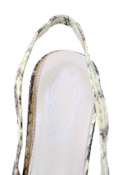 Elie Tahari Womens Stiletto Snakeskin Slingback Sandals Brown Size 40