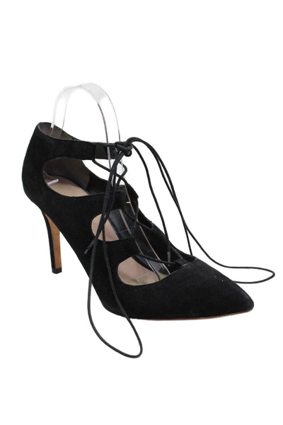 Loeffler Randall Womens Stiletto Pointed Toe Strappy Pumps Black Suede Size 10B