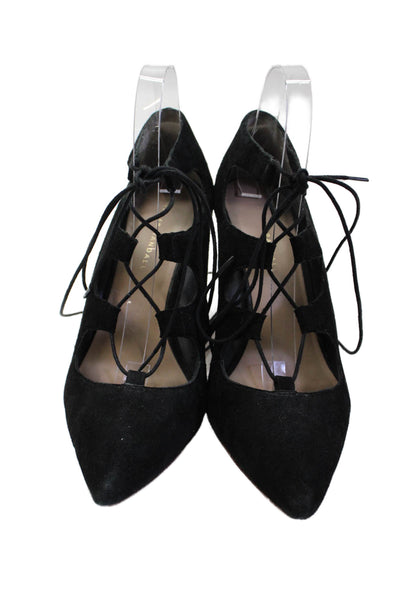 Loeffler Randall Womens Stiletto Pointed Toe Strappy Pumps Black Suede Size 10B