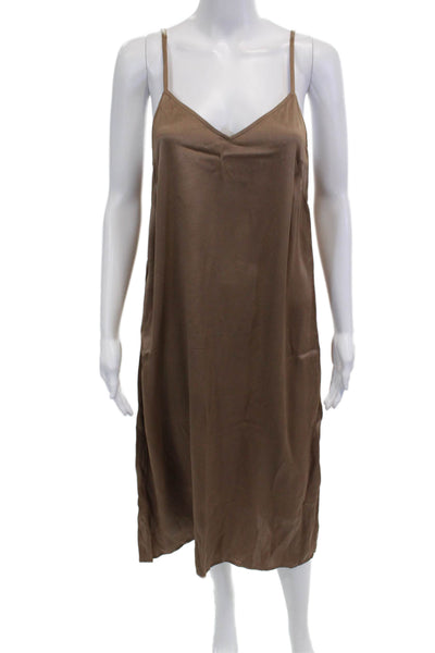 Able Women Slip Dress Brown V-Neck Sleeveless 100% Viscose Size M