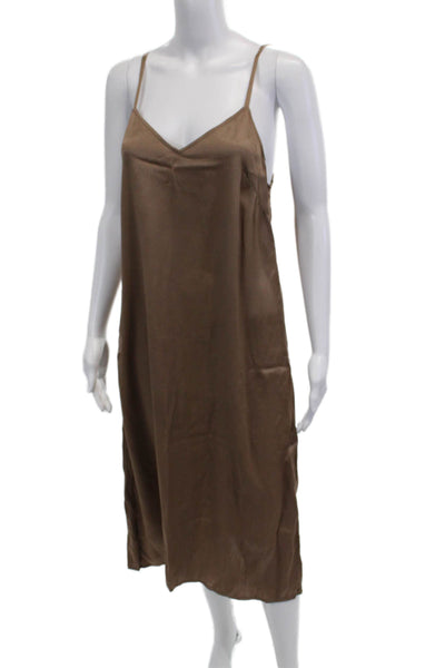 Able Women Slip Dress Brown V-Neck Sleeveless 100% Viscose Size M