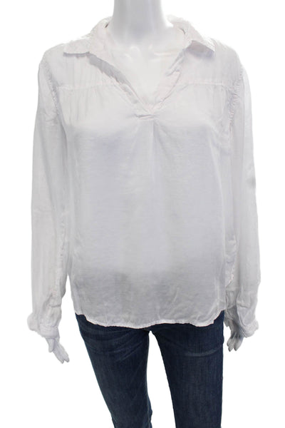 Cloth & Stone Womens Basic White V-Neck Blouse Long Sleeve Tencel Size M