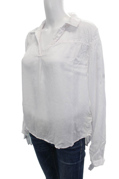 Cloth & Stone Womens Basic White V-Neck Blouse Long Sleeve Tencel Size M