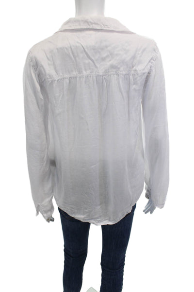 Cloth & Stone Womens Basic White V-Neck Blouse Long Sleeve Tencel Size M