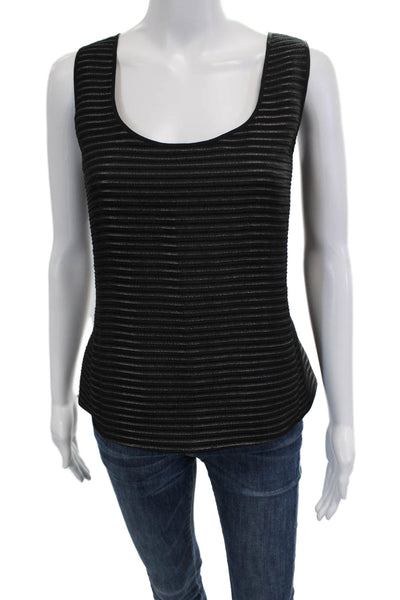 Armani Collezioni Women Black Striped Tank Round Neck Sleeveless Size 12