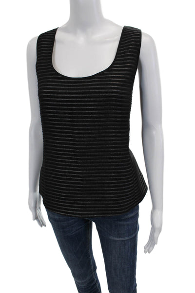 Armani Collezioni Women Black Striped Tank Round Neck Sleeveless Size 12