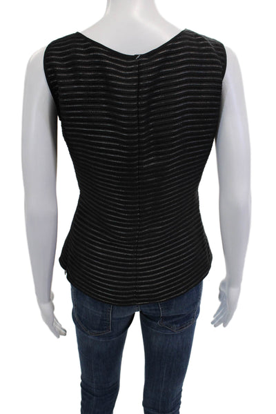 Armani Collezioni Women Black Striped Tank Round Neck Sleeveless Size 12
