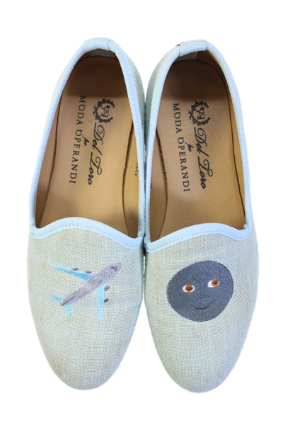 Del Toro for Moda Operandi Womens Slip-On Embroidered Loafers Blue Size 6