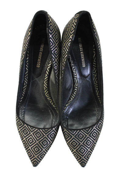 Nicholas Kirkwood Womens Geometric Pointed Toe Pump Heels Black Size 6.5