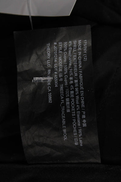 Theory Unisex Dress Pants Black Wool Hook & Eye Size 12