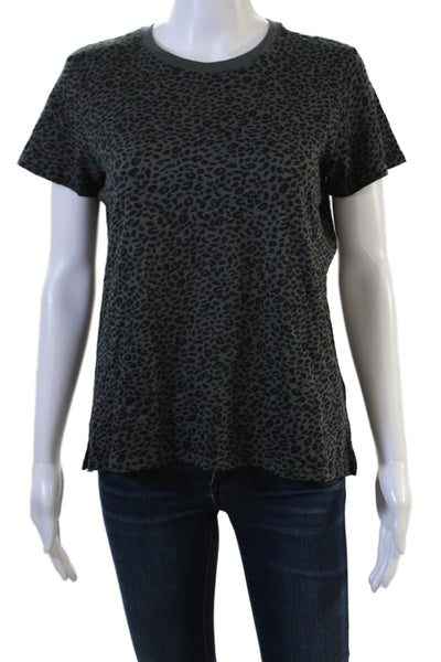 ATM Womens Basic Jersey Leopard Crew Neck Dark Gray Cotton T-Shirt Size S