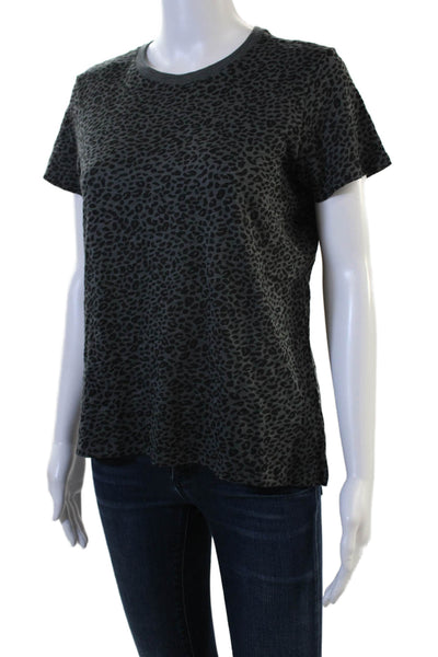 ATM Womens Basic Jersey Leopard Crew Neck Dark Gray Cotton T-Shirt Size S