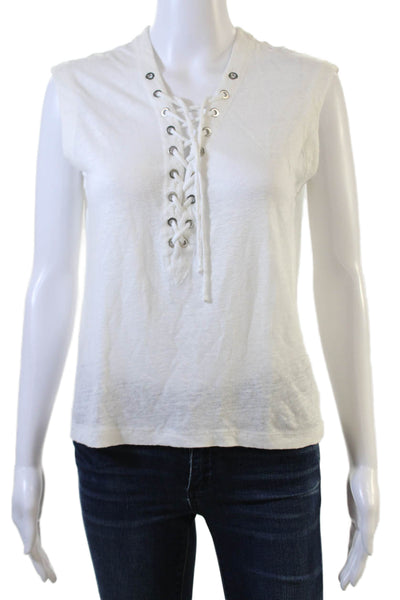 IRO Women Lace-Up White Basic Tank Top Cotton-Blend 90s Size M
